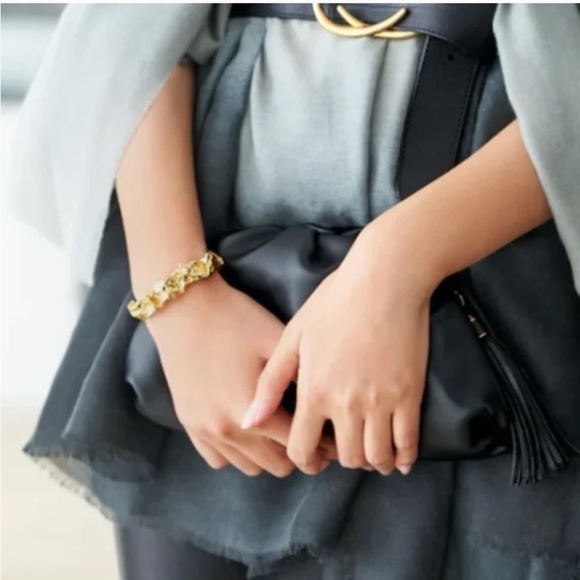 AMBER SCEATS 24k Gold Plated Emery Cuff Bracelet Geometric Glam Statement - Picture 3 of 7